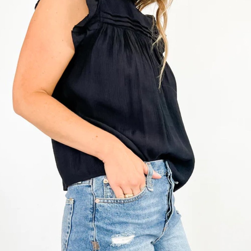 Black Ruffle Tank Blouse